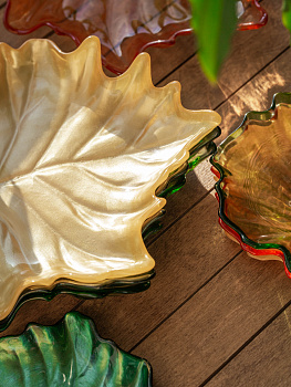 Блюдо сервировочное 23см EFE GLASS Лист металлик золото стекло 000000000001213525