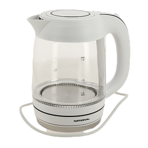 Чайник электрический 1,8л NATIONAL NK-KE18301 мощность 2200Вт. LED подсветка. Фильтр от накипи. Отключение при закипании/отсутствии воды. Белый.Стекло 000000000001201116