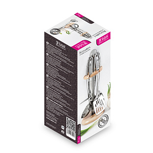 Набор кухонный 7 предметов TALLER Колдвел с подставкой нержавеющая сталь/дерево 000000000001197554