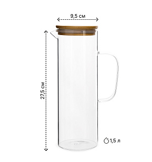 Кувшин 1,5л бамбуковая крышка прозрачный стекло 000000000001221915