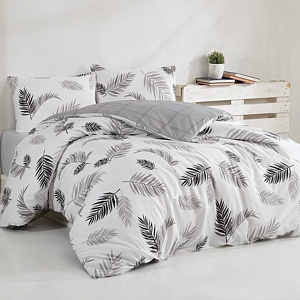 Комплект постельного белья 1,5-спальный LUCKY Пальметта 1 наволочка 50х70см белый/серый ранфорс 80% хлопок 20% полиэстер 000000000001213452