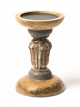 Подсвечник 10x10x15см DE'NASTIA коричневый/серый дерево манго 000000000001230453