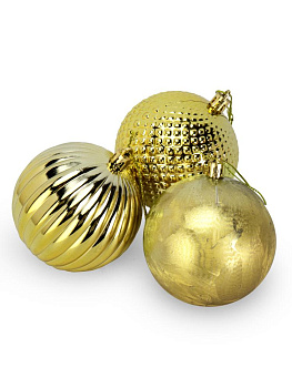 Декоративное украшение Набор шаров 3шт 6см золото пластик 000000000001224141