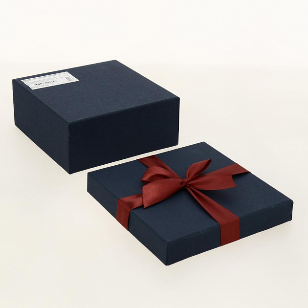 Коробка подарочная с бантом РОГОЖКА 170x170x70мм синий квадрат тисненая бумага/красная лента 3091 Д10103К.120.3 000000000001205124