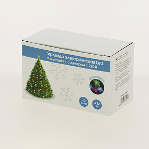 Гирлянда электрическая Led 40л 4,12м мультицвет с декором PC04010 000000000001161709