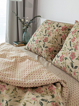 Комплект постельного белья1,5спDE'NASTIA(пододеяльник145х210смПростыня150х215смНаволочки70x70см2шт)VisionЦветы/ОрнаментЗеленыйТемно-розовыйЖатыйХлопок 000000000001227505