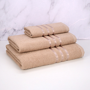 Полотенце махровое 30х60см DINA ME бордюр с 3 полосками светло-коричневое плотность 380гр/м 100%хлопок 000000000001210277