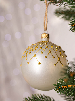 Декоративное украшение Шар №4,5 D8см БИРЮСИНКА Восторг белый стекло 000000000001207638