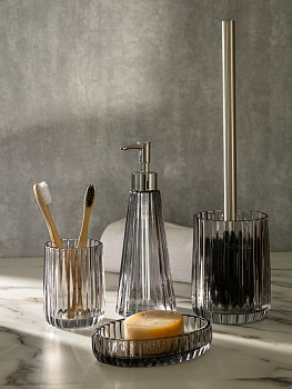 Щетка для унитаза с подставкой 10x10x35,5см 560мл DE'NASTIA Граненое стекло серый/серебряный стекло/нержавеющая сталь 000000000001218918