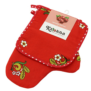 Набор прихватка и рукавица Хохлома Клюква, рогожка, 2 предмета 000000000001148892