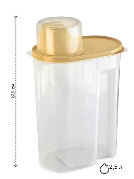 Контейнер 2,5л для сыпучих продуктов/для кормов с дозатором бежевый полипропилен 000000000001227842