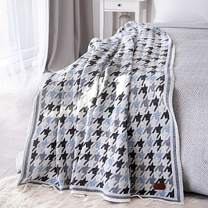 Плед 150x200см DE'NASTIA Гусиные лапки голубой/серый/молочный акрил 000000000001212170