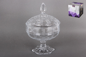 Ваза с крышкой на ножке 16см гранение стекло DSTG1041 000000000001196887