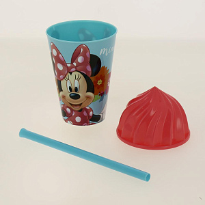 Стакан пластиковый 430мл с соломинкой и объемной крышкой в виде мороженного Минни Маус Цветы Stor 274650/14585 000000000001193649