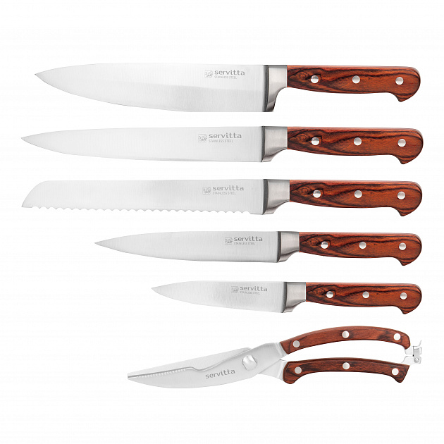 Набор ножей 7 предметов SERVITTA (5 ножей, ножницы, подставка) нержавеющая сталь 000000000001219402