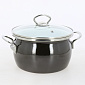 Кастрюля 3л сферической формы со стеклянной крышкой нержавеющими ручками, белая внутри, темно-серый хром снаружи стальная эмалированная