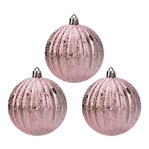 Набор новогодних шаров 3шт 8см Рельеф розовая роза пластик 000000000001208653