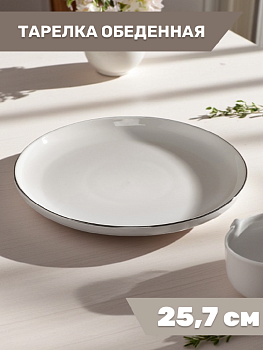 Тарелка обеденная 25,7см DE'NASTIA GOLD MOOD серебряння кайма белый фарфор 000000000001227041