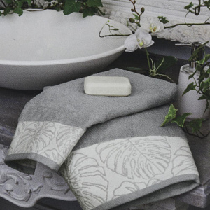 Полотенце 70х130см DE'NASTIA ТРОПИКИ (новые) молочный/серый хлопок 000000000001208577