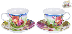 Сервиз чайный 4 предмета (чашки 220мл) OLAFF Ваза с цветами Флора подарочная упаковка фарфор 000000000001197818