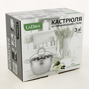 Кастрюля 3,8л 22см LADINA REGULAR Diana нержавеющая сталь 000000000001204269