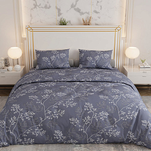 Комплект постельного белья 1,5сп LUCKY (пододеяльник 145х215см, простыня 150х220см, наволочка 50х70см-1шт) Гербарий серый поплин хлопок 000000000001218268