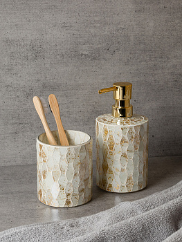 Стакан для зубных щеток 300мл 8,3x8,3x10см DE'NASTIA мозаика мрамор золотой/белый стекло 000000000001229623
