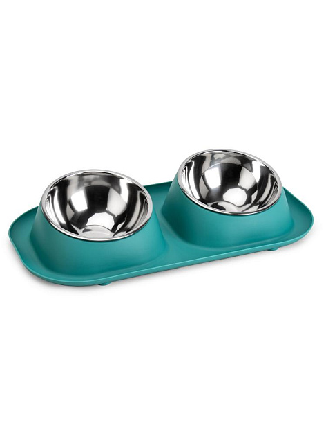 Миска для животных41х22х8,5смдвойная со съемными чашами mix ПП/нержавеющая сталь 000000000001229120