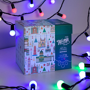 Гирлянда-Нить 10м 100LED LUAZON LIGHTING IP44 220В с насадками Шарики-1,5см тёмная нить свечение мульти мигание с насадками 000000000001207990