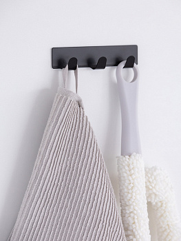 Крючок на липучке 3 крючка 2,5x12x2см DE'NASTIA черный матовый нержавеющая сталь 000000000001212661