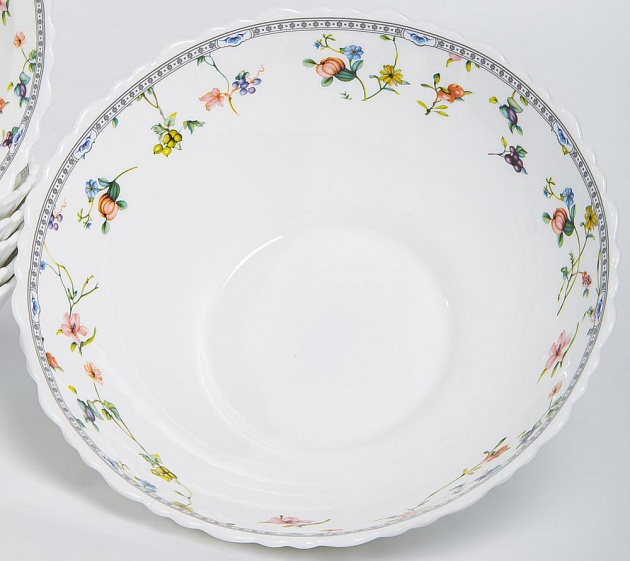Набор столовой посуды 13 предметов OLAFF ЗИРАНА (десертная тарелка 19см-6шт, салатник 650мл 17,5см - 6шт, салатник 950мл 20см) опал 000000000001212780
