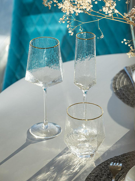 Бокал для вина 400мл LUCKY Ледяной прозрачный с золотой каймой стекло 000000000001210470