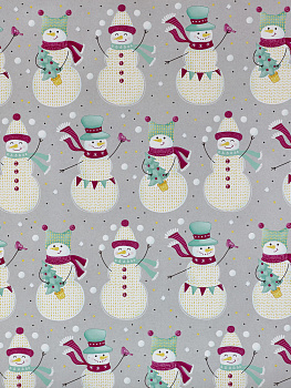 Упаковочная бумага Забавные снеговички в рулонах, мелованная с двух сторон, с полноцветным декоративным рисунком, плотность 80 г/м2 000000000001191369