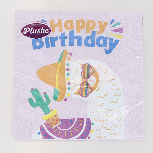 Салфетки бумажные 33х33см 3слоя 18листов PLUSHE Happy Birthday розовый фон 000000000001208460