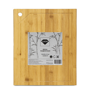 Доска разделочная 26х36х1,8см ±1см LUCKY со стоком для жидкости бамбук 000000000001221165
