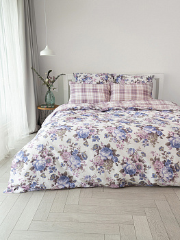 КомплектПостельногоБельяЕвроDE'NASTIA(пододеяльник200х220смПростыня230х260смНаволочки50x70см2шт/70х70см2шт)DreamПионыКлетка фиолетовыйбелыйЖатыйХлопок 000000000001227501