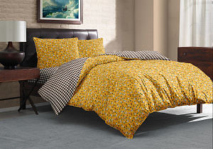 Комплект постельного белья 1,5сп LUCKY (пододеяльник 145х215см, простынь 150х220см, наволочки 50х70см-1шт) Горчичное поле поплин хлопок 100% 000000000001218262