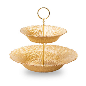 Этажерка-конфетница 30-21см GLASSCOM Цветок Gold стекло 000000000001219160