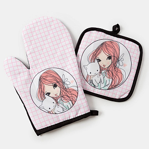 Набор кухонный Этель Love Life Лея (прихватка 17х17 см + рукавица 26х16см) 100%пэ 4437256 000000000001200832