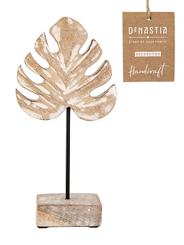 Декоративная фигурка 12,5x7,5x26см DE'NASTIA лист Монстеры белый дерево манго 000000000001229658