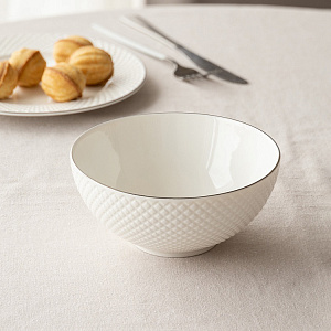 Салатник 15,2см/650мл LUCKY Ромбы с серебряной каймой белый фарфор 000000000001220865