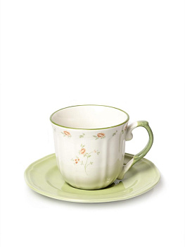 Пара чайная 220мл/15,8см DE'NASTIA Provence цветочный принт зеленая кайма фарфор 000000000001231317