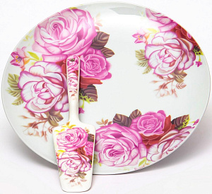 Набор для торта 2 предмета (блюдо 27см/лопатка) OLAFF Флора фарфор 000000000001200549