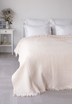 Покрывало 150x200см LUCKY вафельное с бахромой молочный хлопок 100% 000000000001212560