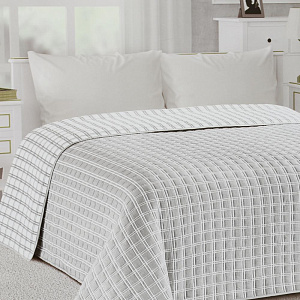 Покрывало 185x220см DE'NASTIA клетка серое жаккард 55% хлопок 45% полиэстер 000000000001207624