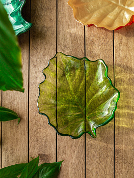 Блюдо сервировочное 13см EFE GLASS Лист прозрачное зеленый стекло 000000000001213524