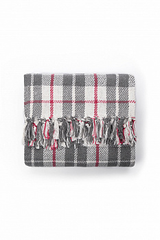 Покрывало 150x200см DE'NASTIA клетка серый/белый хлопок 000000000001229648