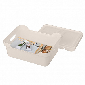 Ящик 38х27,6х14см 12л ECONOVA LUXE универсальный с крышкой светло-бежевый пластик 000000000001206123