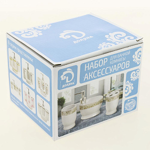 Набор для ванной 4 предмета ДОЛЯНА Золотая роскошь дозатор мыльница 2 стакана керамика пластик 000000000001209741