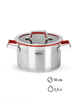 Кастрюля с крышкой 2,5л MATISSA красный нержавеющая сталь/силикон/стекло 000000000001227362